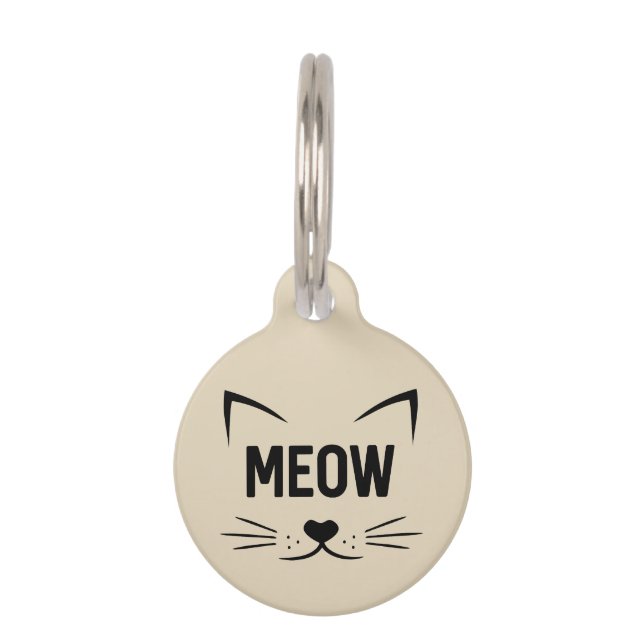 Placa Para Mascotas Etiqueta de gato personalizada Cute Meow (Anverso)
