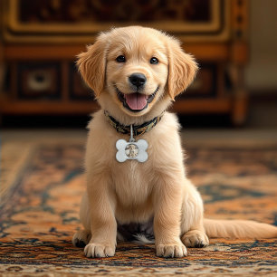 Placa Para Mascotas Etiqueta de hueso de perro con marco