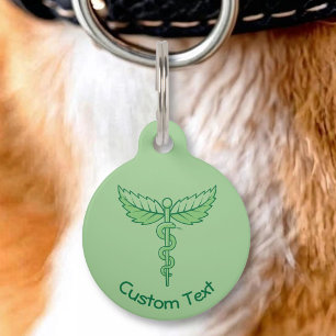 Placa Para Mascotas Etiqueta de identificación de caduceo con hojas