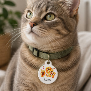 Placa Para Mascotas Etiqueta de identificación de gato floral acuarela