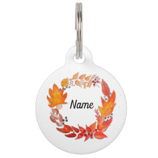 Placa Para Mascotas Etiqueta de identificación de perro de hojas otoña