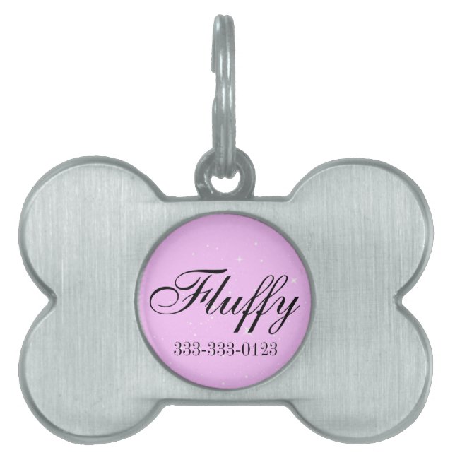 Placa Para Mascotas Etiqueta de identificación de perro rosado (Frente)