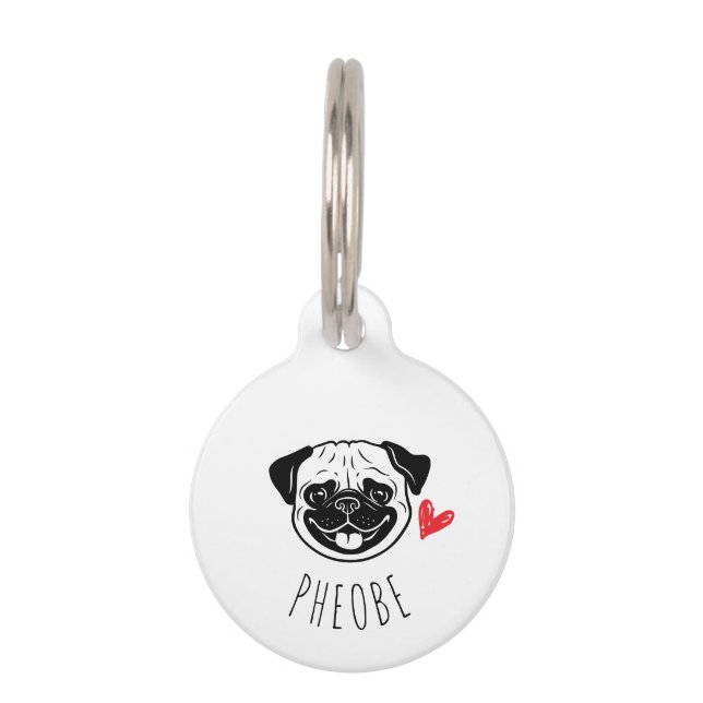 Placa Para Mascotas Etiqueta de identificación de Personalizado Pug co (Anverso)