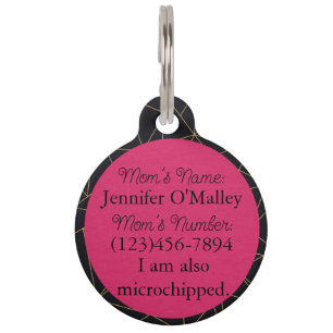 Placa Para Mascotas Etiqueta de identificación rosa intenso
