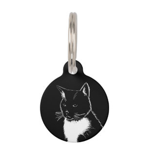 Placa Para Mascotas Etiqueta de la mascota de gato ilustrada en blanco