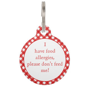 Placa Para Mascotas Etiqueta de la mascota Red Gingham Alimentos Alerg