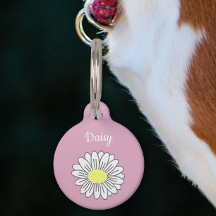 Placa Para Mascotas Etiqueta de la mascota rosa de la flor de margarit