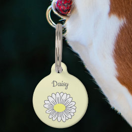 Placa Para Mascotas Etiqueta de mascota amarilla de la flor de margari