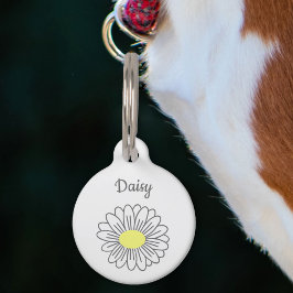 Placa Para Mascotas Etiqueta de mascota blanca de la flor de margarita