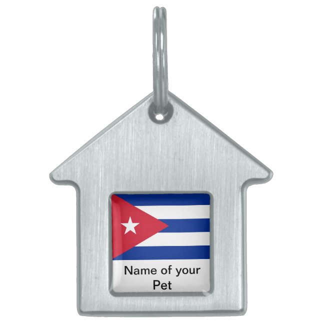 Placa Para Mascotas Etiqueta de mascota con bandera de Cuba (Frente)