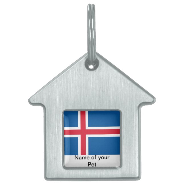 Placa Para Mascotas Etiqueta de mascota con bandera de Islandia (Frente)