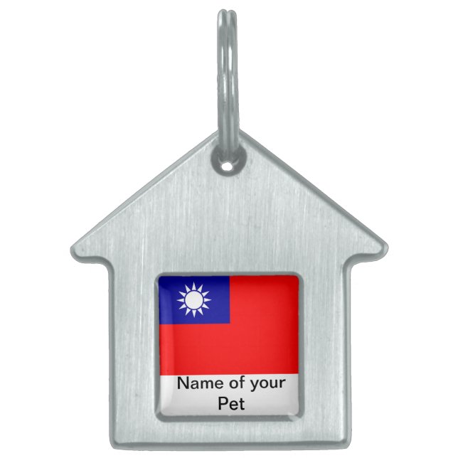Placa Para Mascotas Etiqueta de mascota con bandera de Taiwán (Frente)