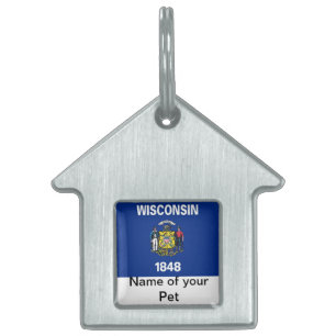 Placa Para Mascotas Etiqueta de mascota con bandera del estado de Wisc