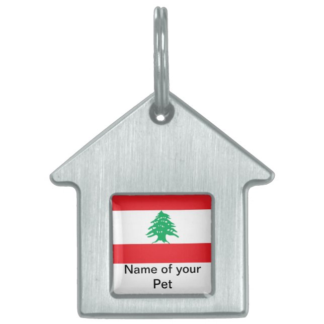 Placa Para Mascotas Etiqueta de mascota con bandera del Líbano (Frente)