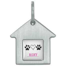 Placa Para Mascotas Etiqueta de mascota con marco de corazón y patas m