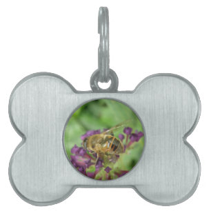 Placa Para Mascotas Etiqueta de mascota de abejas y flores moradas