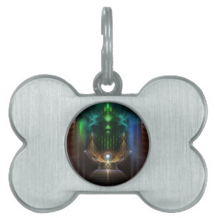 Placa Para Mascotas Etiqueta de mascota de arte fractal contemplando O