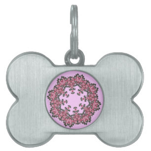 Placa Para Mascotas Etiqueta de mascota de flores rosas