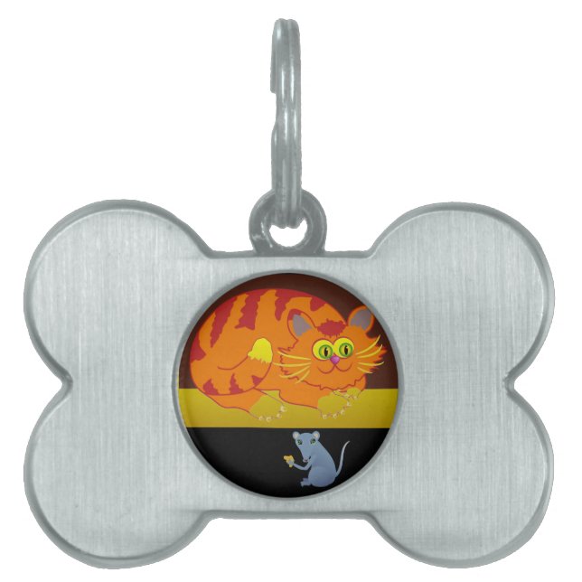 Placa Para Mascotas Etiqueta de mascota de gato y ratón (Frente)