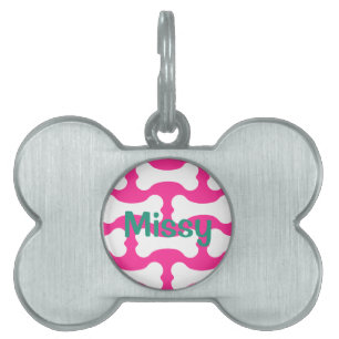 Placa Para Mascotas Etiqueta de mascota de huesos de perro rosa y blan