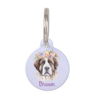 Placa Para Mascotas Etiqueta de mascota de la flor de color de agua de