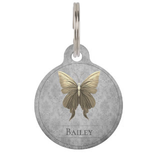 Placa Para Mascotas Etiqueta de mascota de la ronda de mariposa con jo