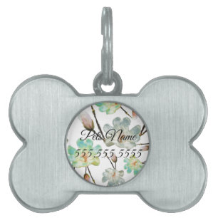 Placa Para Mascotas Etiqueta de mascota de patrón de magnolia