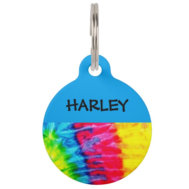Placa Para Mascotas Etiqueta de mascota personalizada Hippie Tie Dye (Anverso)