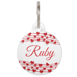 Placa Para Mascotas Etiqueta de mascota redonda de corazones rojos