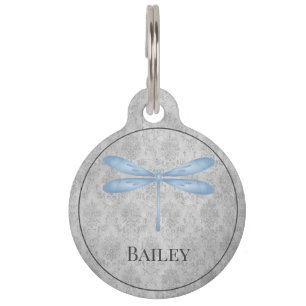 Placa Para Mascotas Etiqueta de mascota redonda de Damask con mosca az
