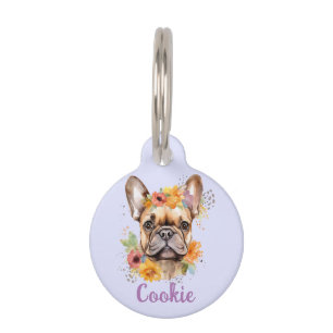 Placa Para Mascotas Etiqueta de mascota redonda de flor de color de ag