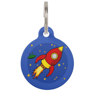 Placa Para Mascotas Etiqueta de mascota roja del cohete