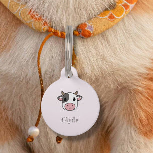 Placa Para Mascotas Etiqueta de mascota rosa de vaca corta