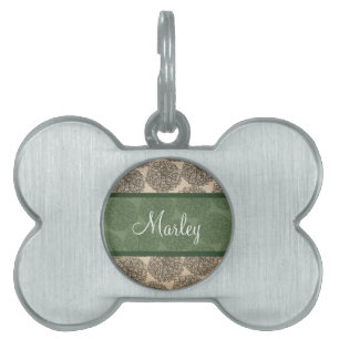 Placa Para Mascotas Etiqueta de mascota verde de zinnia