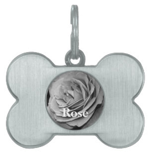 Placa Para Mascotas Etiqueta de nombre de Mascota de rosa blanca y neg