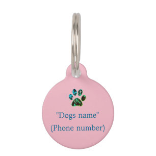 Placa Para Mascotas Etiqueta de perro azul verde rosado