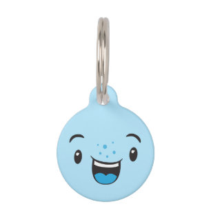 Placa Para Mascotas Etiqueta de perro de cara de Kawaii sonriente azul