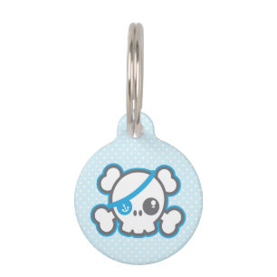 Placa Para Mascotas Etiqueta de perro de cráneo pirata de Kawaii