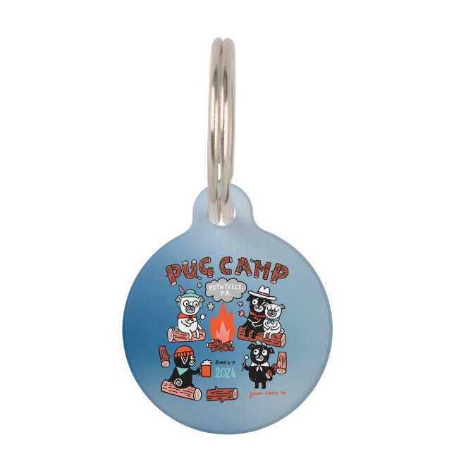 Placa Para Mascotas Etiqueta de perro del campamento Pug 2024 (Anverso)