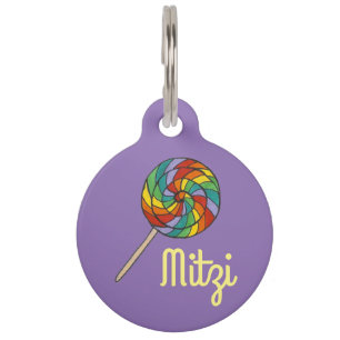 Placa Para Mascotas Etiqueta de perro Mascota de caramelo púrpura arco