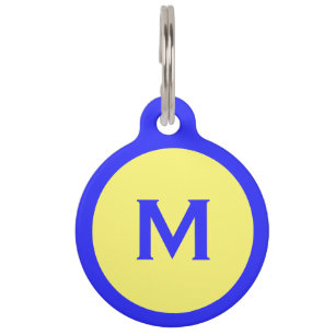 Placa Para Mascotas Etiqueta de perro monogramada azul y amarilla