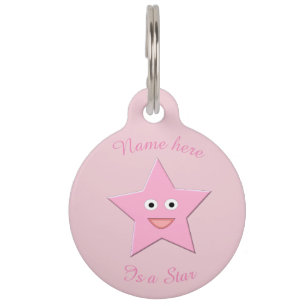Placa Para Mascotas Etiqueta de perro Personalizado Estrella Rosa boni