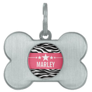 Placa Para Mascotas Etiqueta de Pet Sassy Star Zebra Rosa