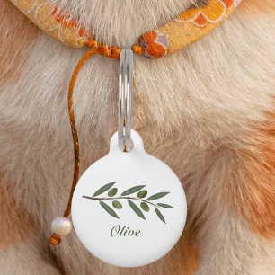 Placa Para Mascotas Etiqueta de rama de oliva acuática