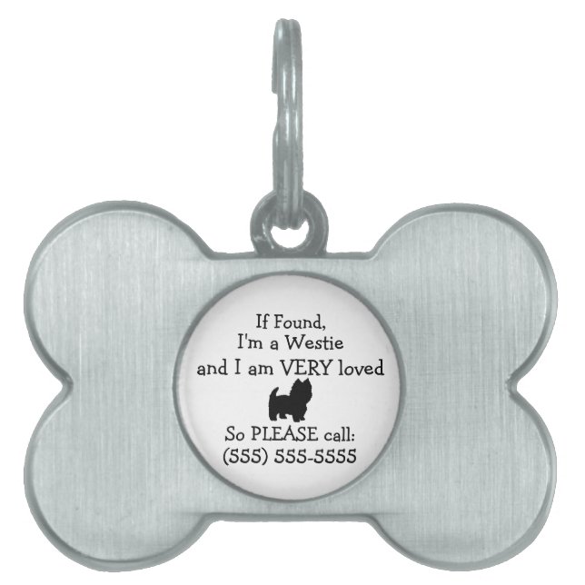 Placa Para Mascotas Etiqueta de seguridad de perro occidental regresa  (Frente)