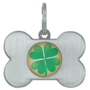 Placa Para Mascotas Etiqueta del hueso de perro del trébol de 4 hojas