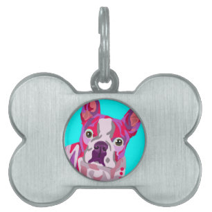 Placa Para Mascotas Etiqueta del mascota del hueso de Boston Terrier