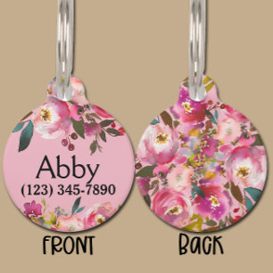 Placa Para Mascotas Etiqueta floral personalizada de la identificació