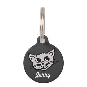 Placa Para Mascotas Etiqueta mascota de nombre de gato gris gráfico y