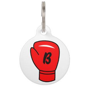 Placa Para Mascotas Etiqueta mascota del logo del guante de boxeo rojo